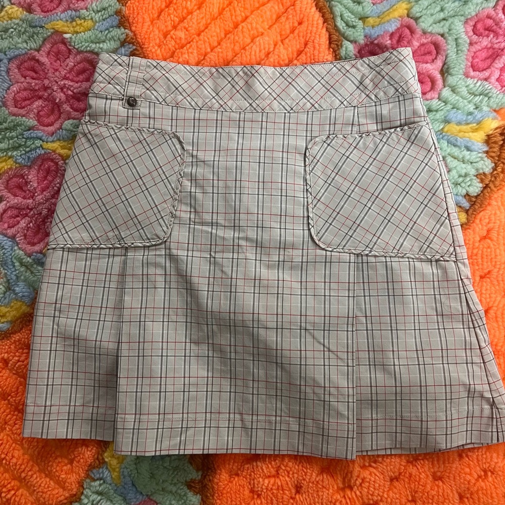 Lole Skort Athletic Beige Plaid Women’s Size 2 Pleated Quick Dry